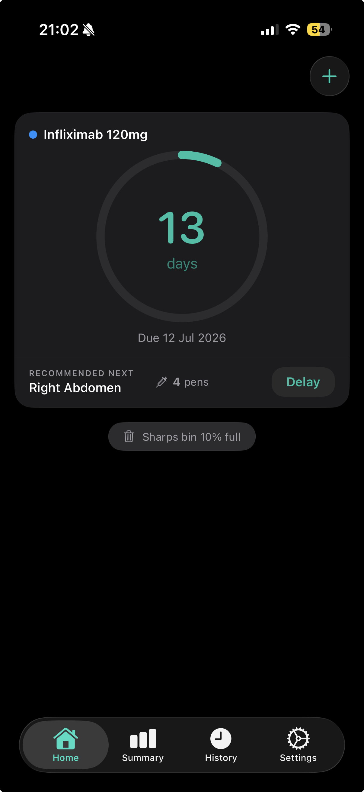 InjecTrack Home screen
